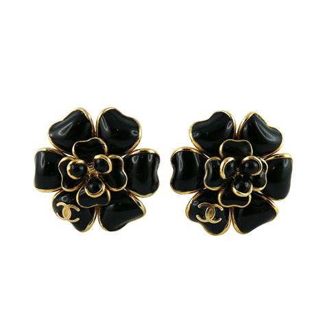 chanel flower earrings|chanel black camellia earrings.